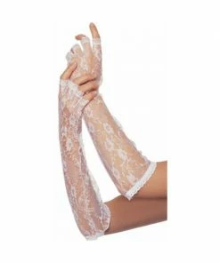 Be Wicked Adult Elbow Length Fingerless White Lace Gloves