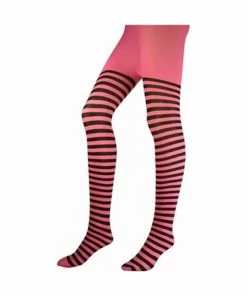 Be Wicked Adult Black/ Neon Pink Striped Tights