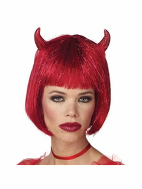 California Costume Co. Wigs Adult Shimmer Red Devil Wig With Horns 3 California Costume Co. Wigs Adult Shimmer Red Devil Wig With Horns