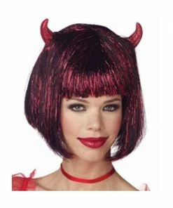 California Costume Co. Adult Shimmer Red & Black Devil Wig With Horns