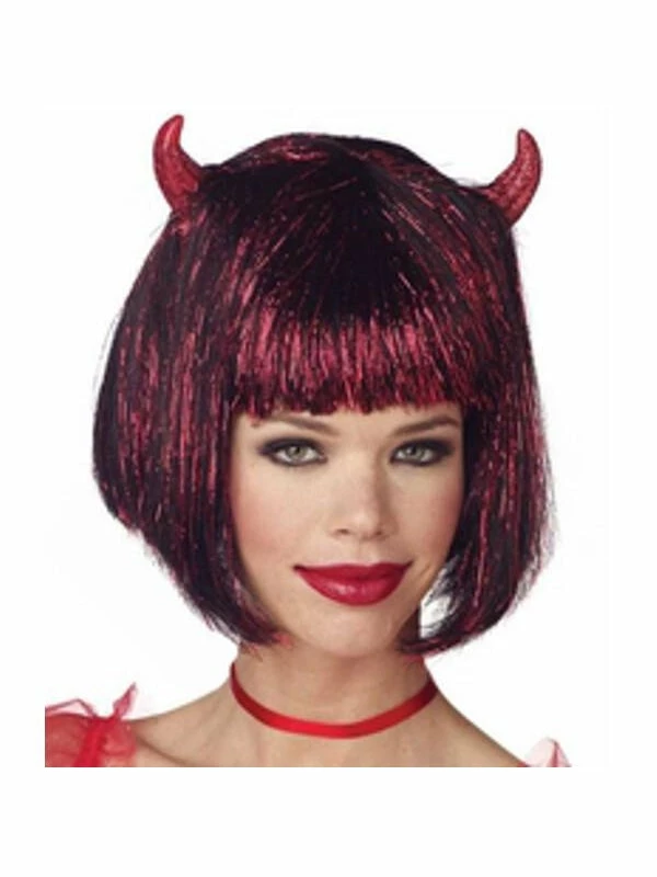 California Costume Co. Adult Shimmer Red & Black Devil Wig With Horns 3 California Costume Co. Adult Shimmer Red & Black Devil Wig With Horns