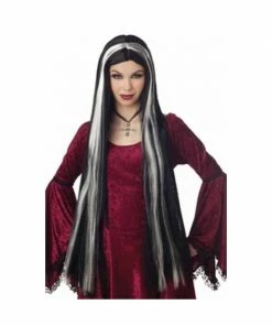 California Costume Co. Wigs Adult Super Long Black Wig With White Streaks