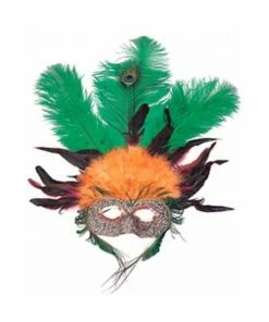 Top Trims Adult Orange & Green Feather Eye Mask