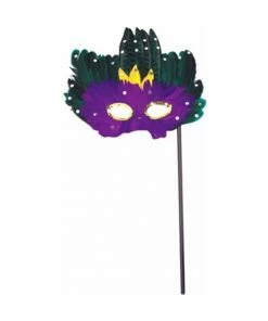 Top Trims Adult Mardi Gras Feather Stick Mask