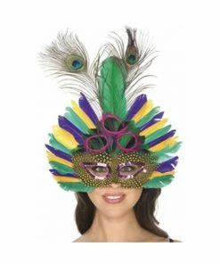 Top Trims Adult Deluxe Mardi Gras Feather Eye Mask Masks