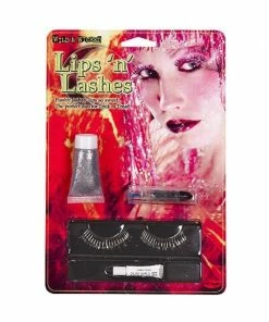 Fun World Adult Silver Glitter Lipstick Eyelash Make Up Kit