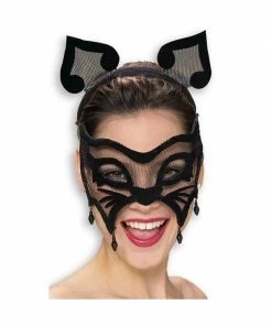 Rubies Masks Black Cat Venetian Mask & Ears