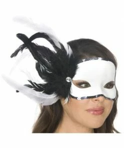 Be Wicked Adult Black And White Feather Carnival Eyemask