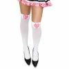 Charades White Opaque Nylon Stockings With Pink Hearts Costume Leggings