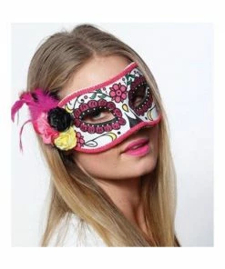 H.M. Smallwares Day Of Dead Mask W/Flower Trim Masks