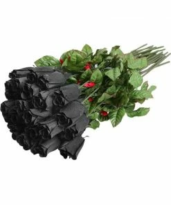 Fitco Decor Dozen Fake Black Rose W/ Rain Drops